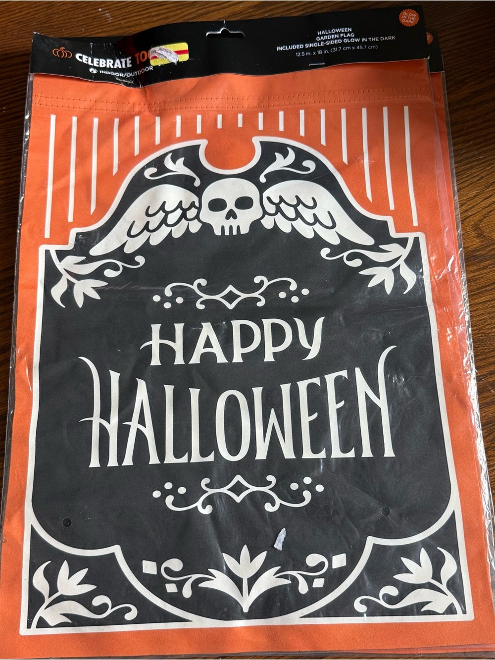 Celebrate It Orange and Black "Happy Halloween" Garden Flag indoor/outdoor new